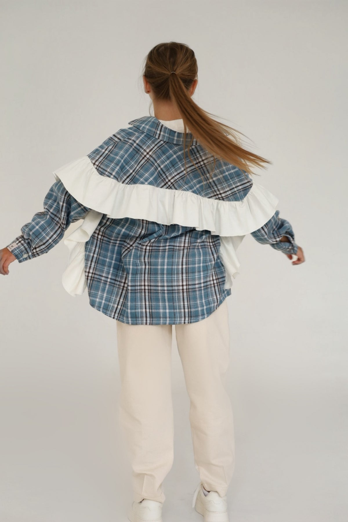 Koszula PLAID blue (z falbaną)