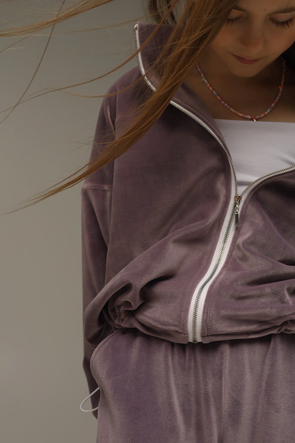 Bluza ZIP Soft Velour Liliowy
