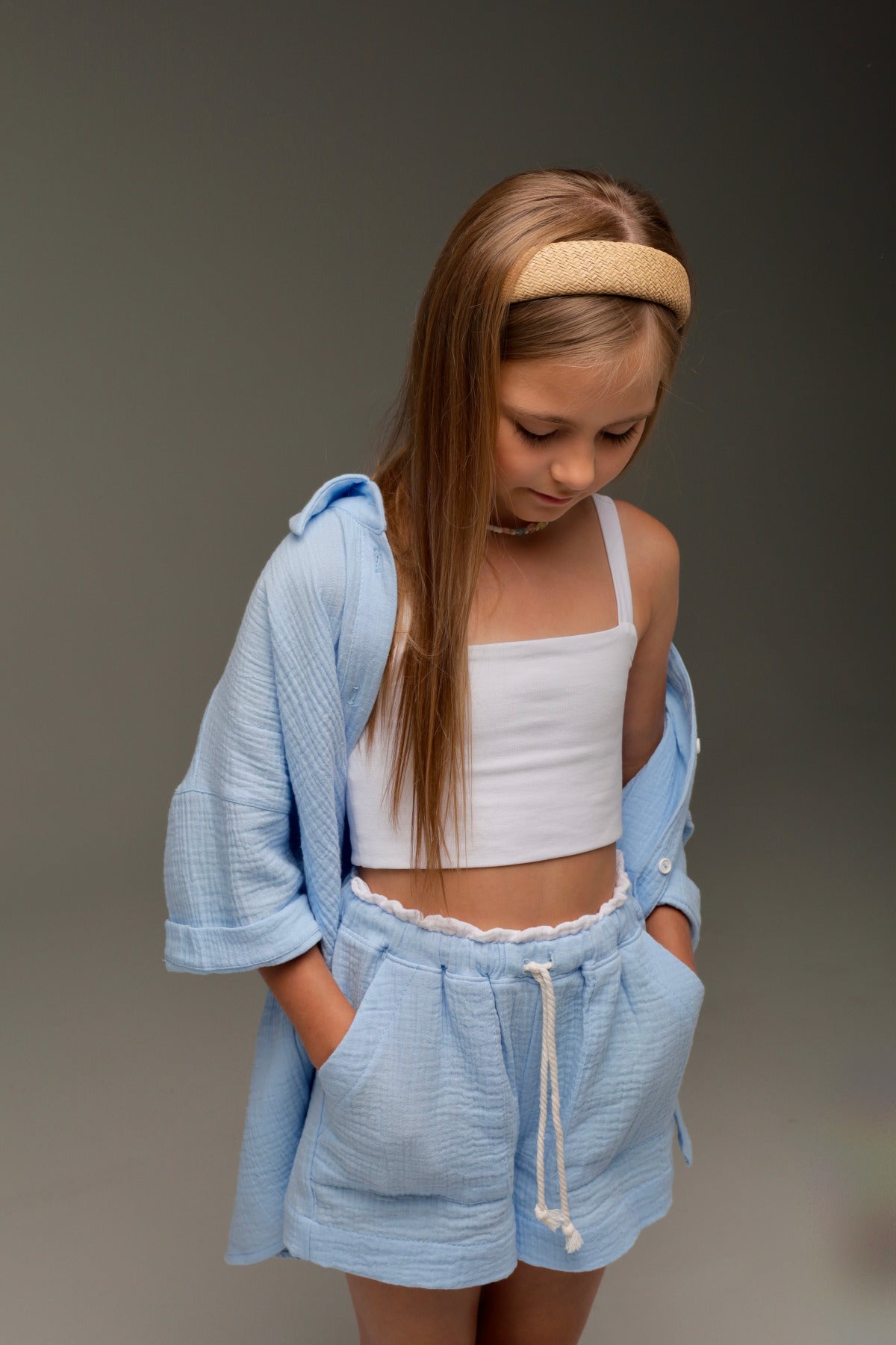 Szorty muślinowe MICHI (niebieski — niebo w słońcu)