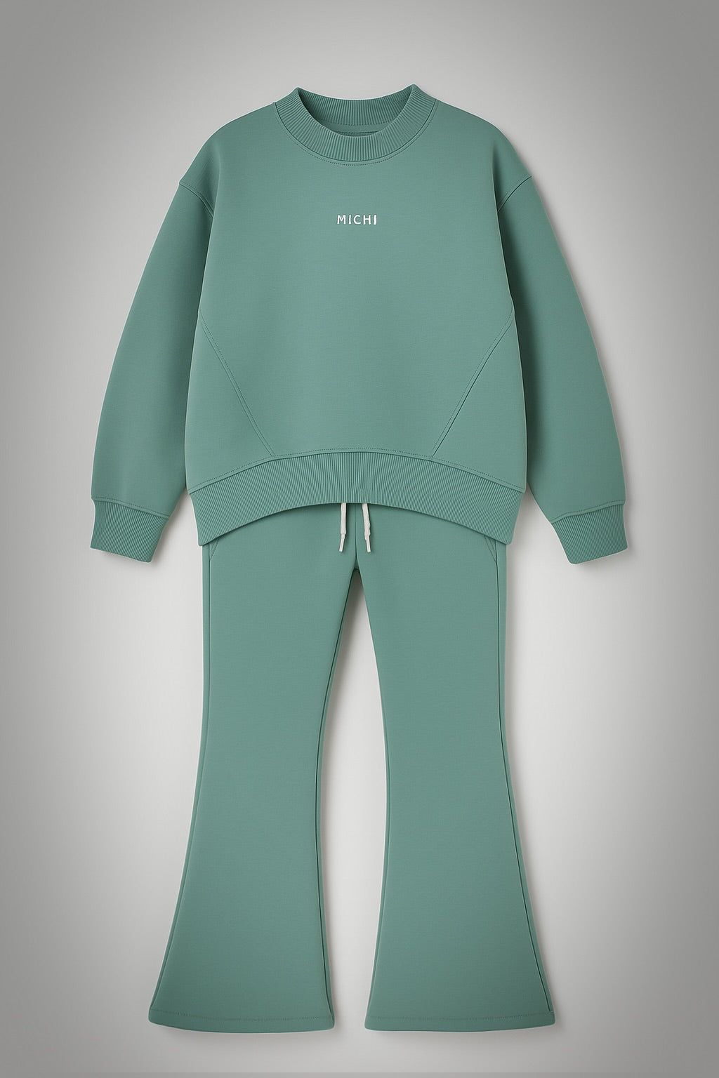 Rozszerzane spodnie NORI (Laurel Green) miś od spodu