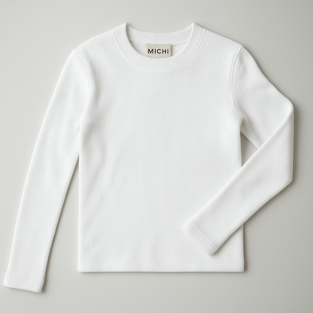 Longsleeve z dzianiny prążkowanej (ecru)