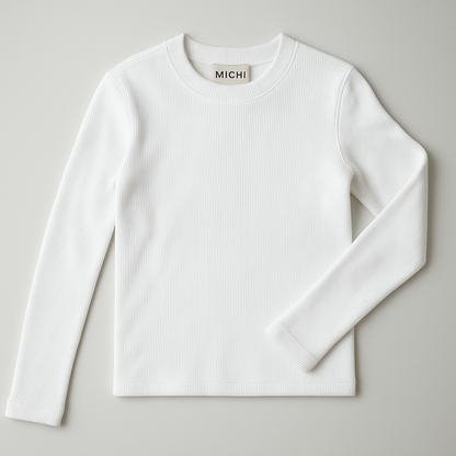 Longsleeve z dzianiny prążkowanej (ecru)