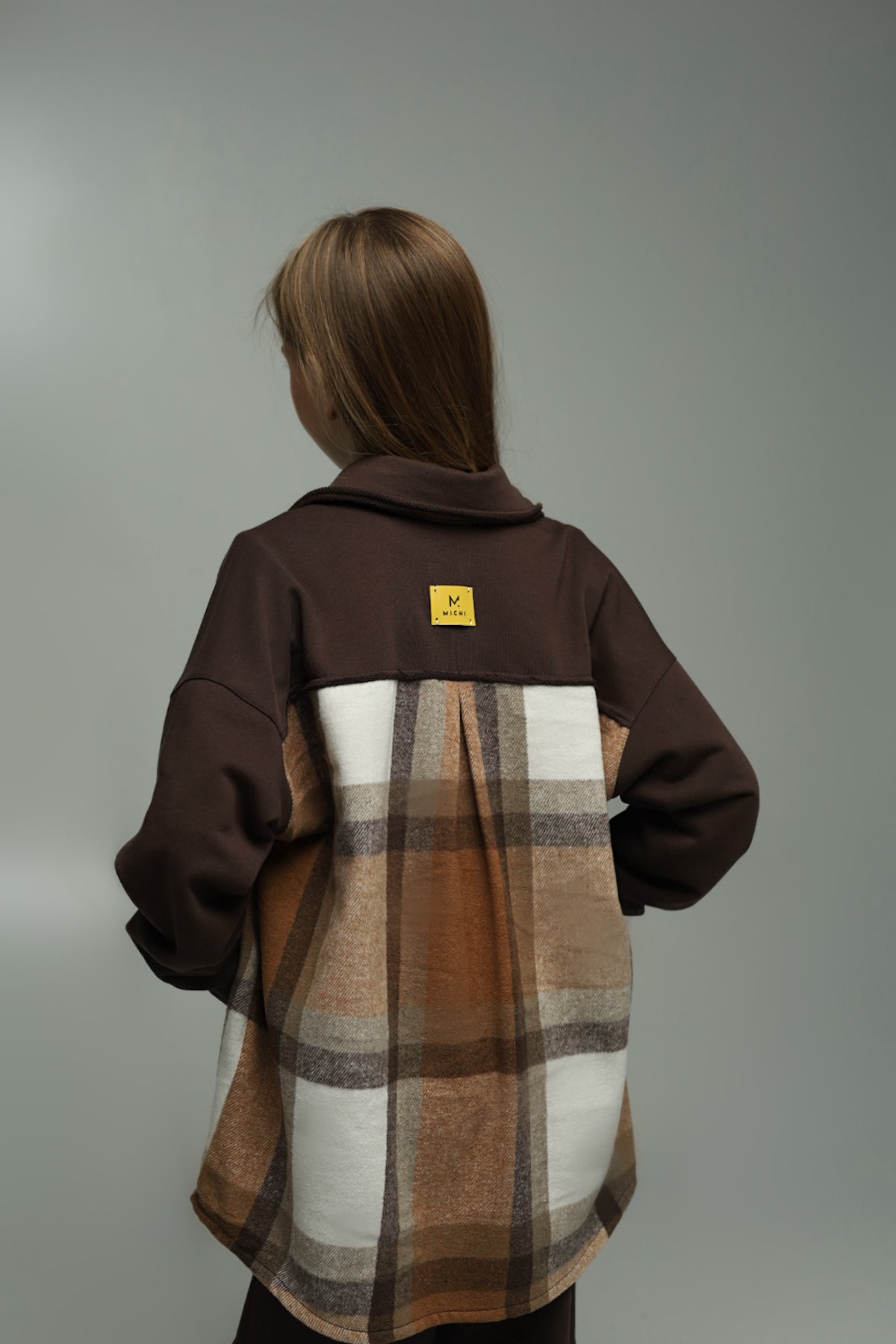 Koszula flanelowa oversize z dzianiną – CARAMEL CHECK