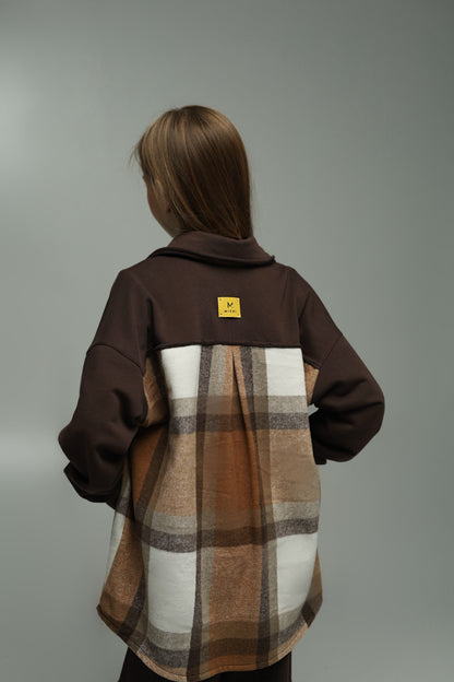 Koszula flanelowa oversize z dzianiną – CARAMEL CHECK