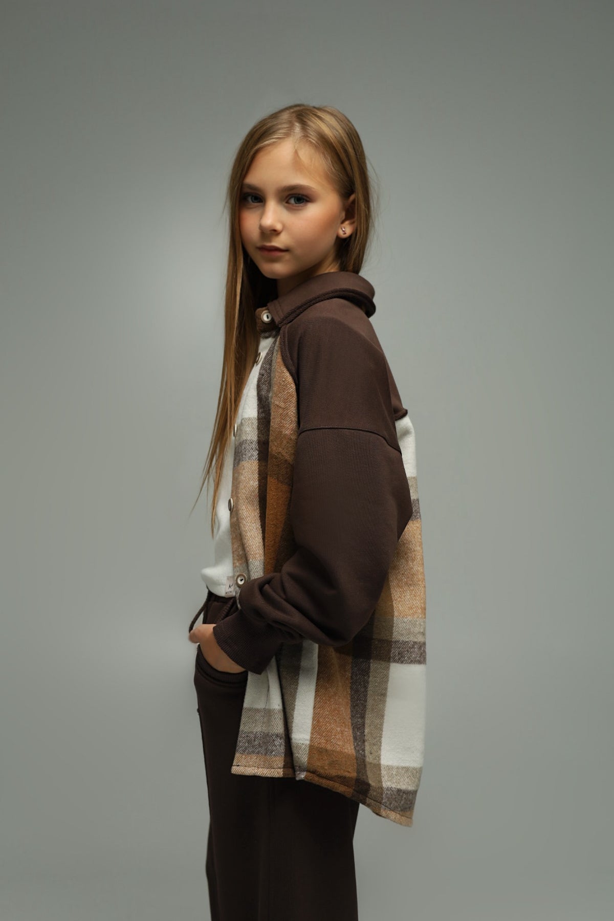 Koszula flanelowa oversize z dzianiną – CARAMEL CHECK