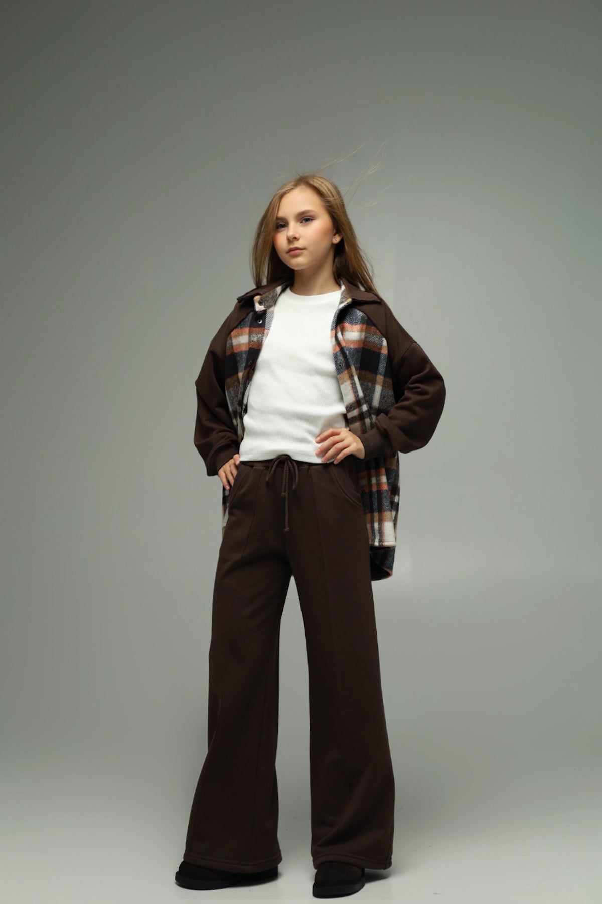 Koszula flanelowa oversize z dzianiną – CHOCOLATE CHECK