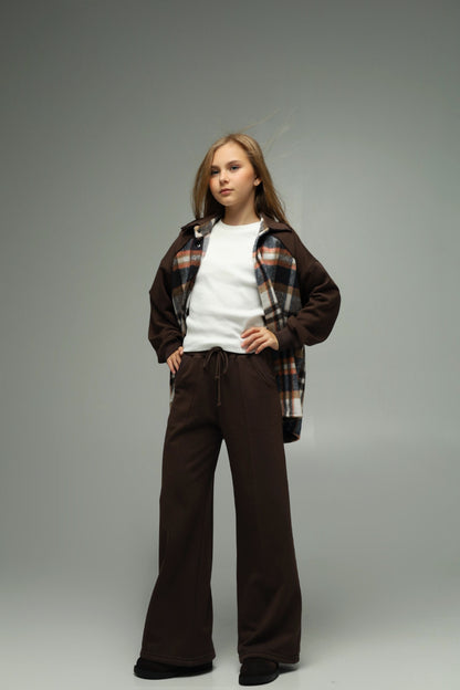 Koszula flanelowa oversize z dzianiną – CHOCOLATE CHECK