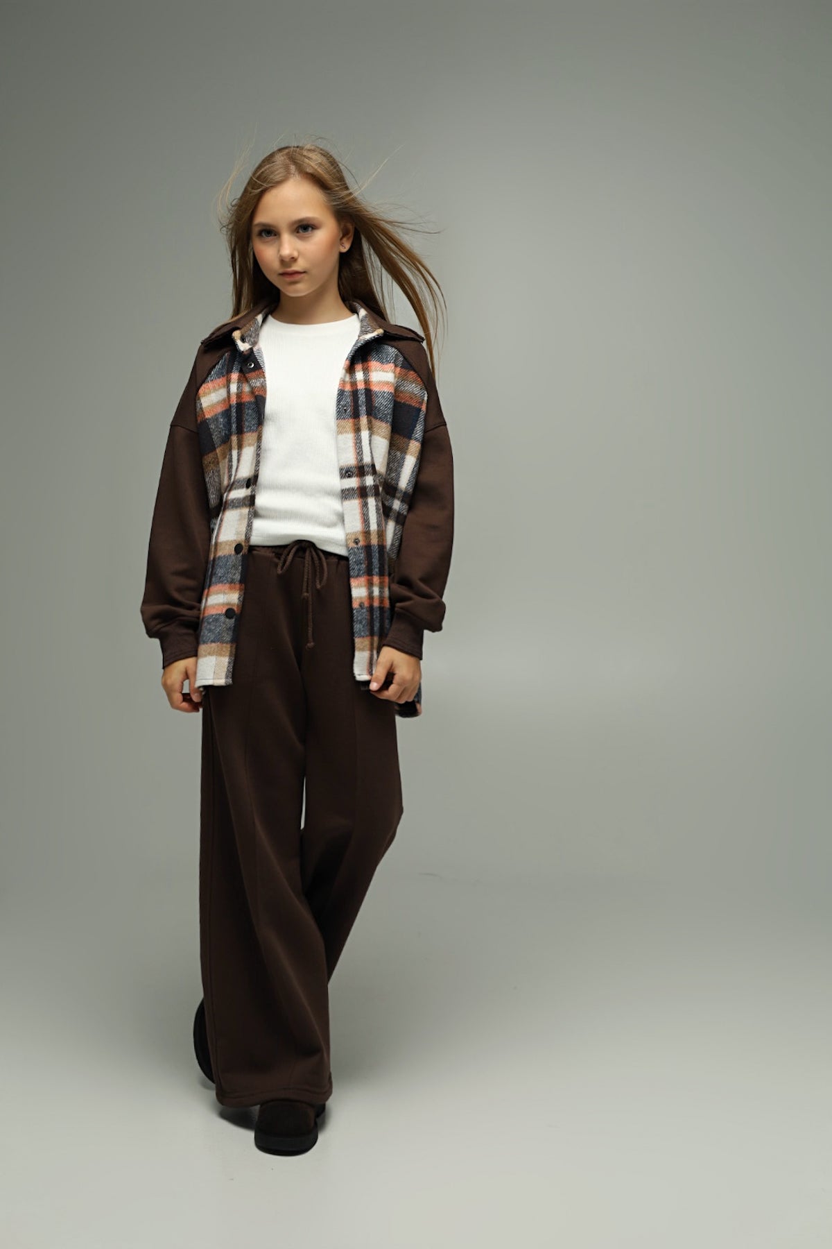 Koszula flanelowa oversize z dzianiną – CHOCOLATE CHECK