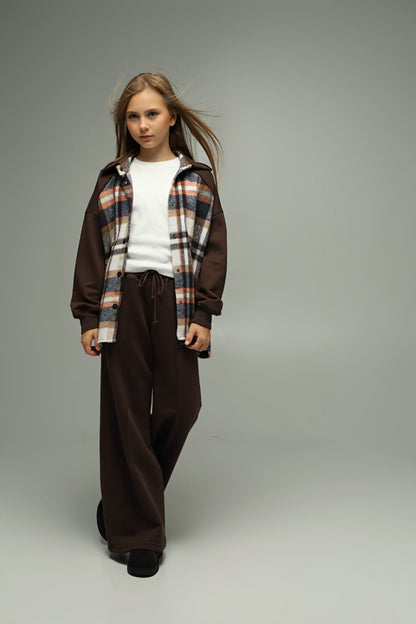 Koszula flanelowa oversize z dzianiną – CHOCOLATE CHECK