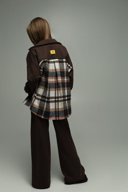 Koszula flanelowa oversize z dzianiną – CHOCOLATE CHECK
