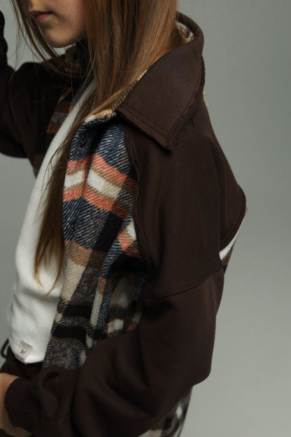 Koszula flanelowa oversize z dzianiną – CHOCOLATE CHECK