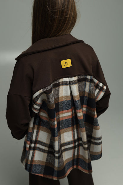 Koszula flanelowa oversize z dzianiną – CHOCOLATE CHECK