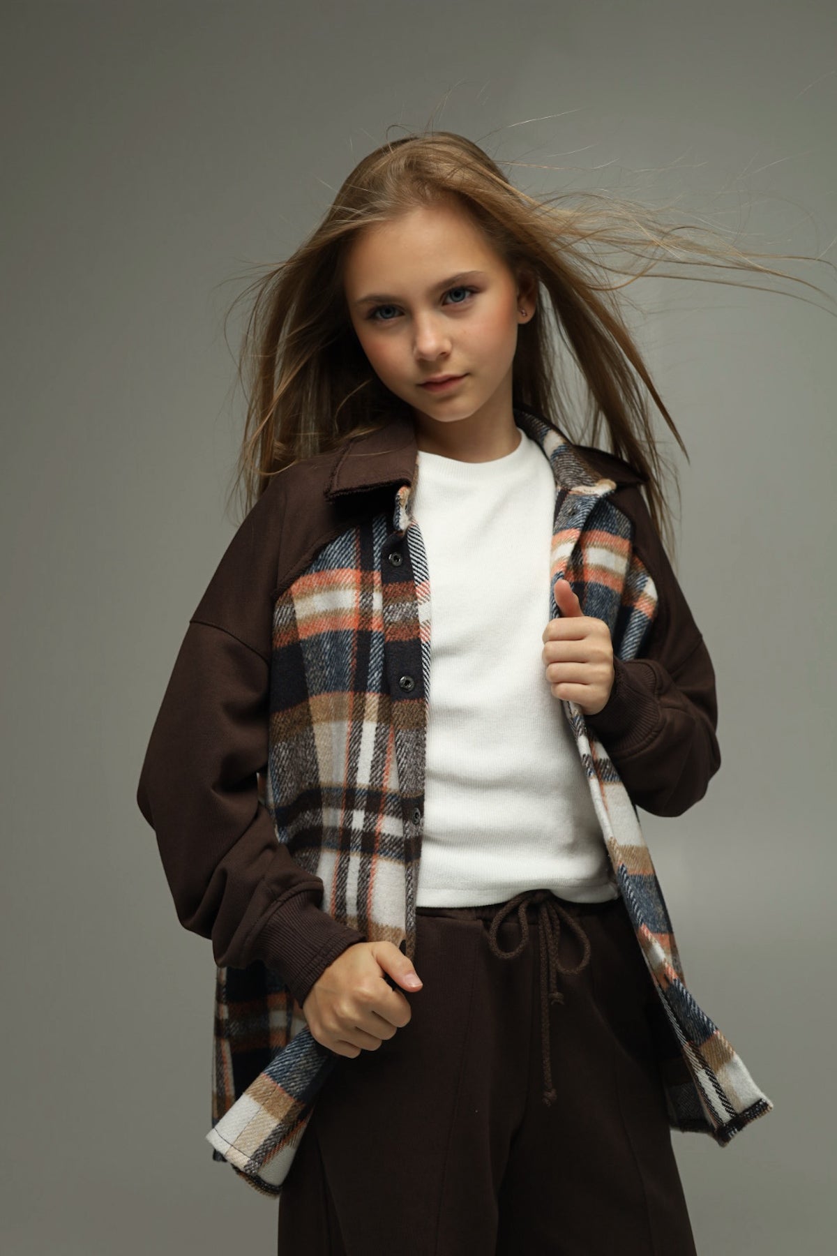 Koszula flanelowa oversize z dzianiną – CHOCOLATE CHECK