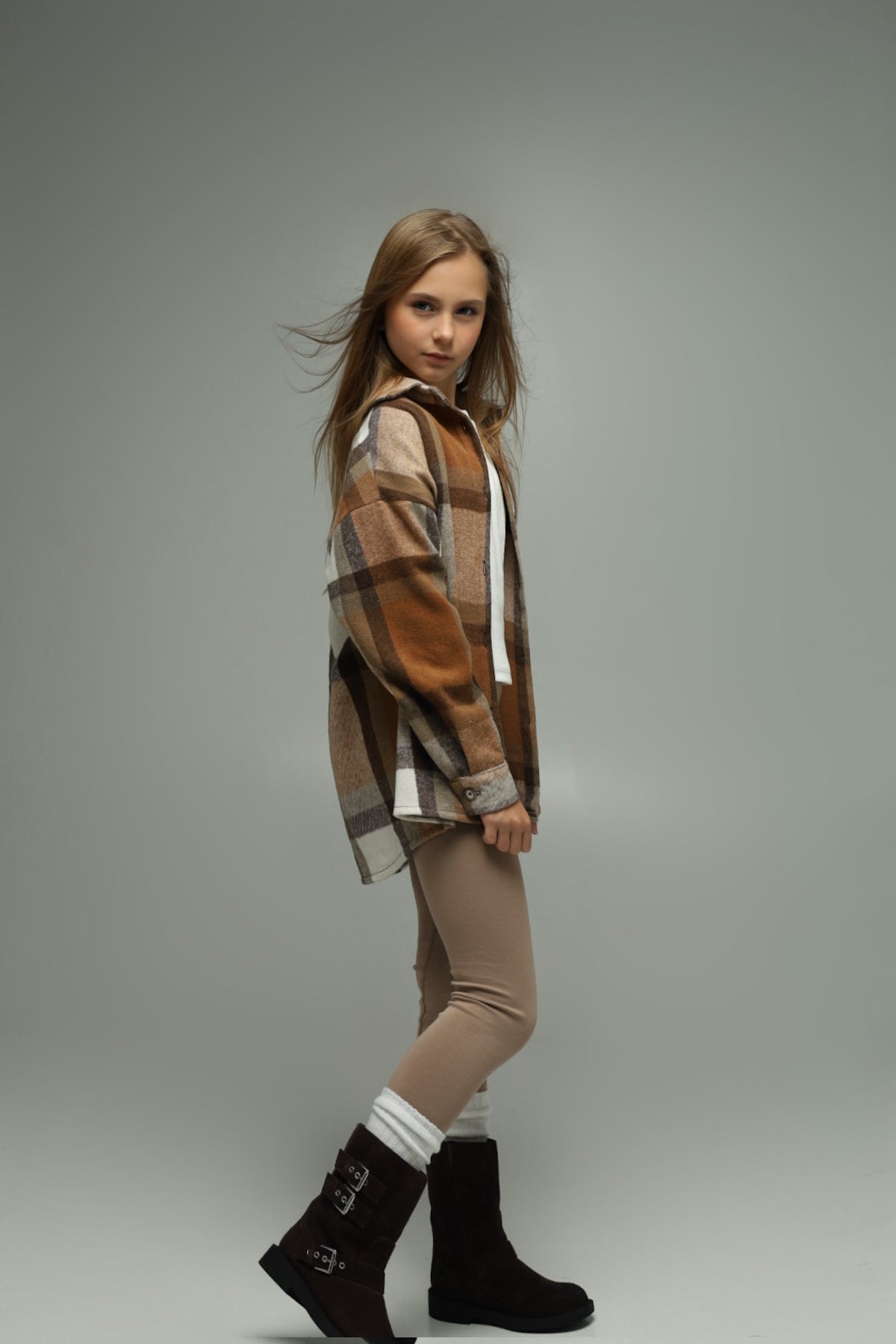 Koszula flanelowa oversize BASIC – CARAMEL CHECK