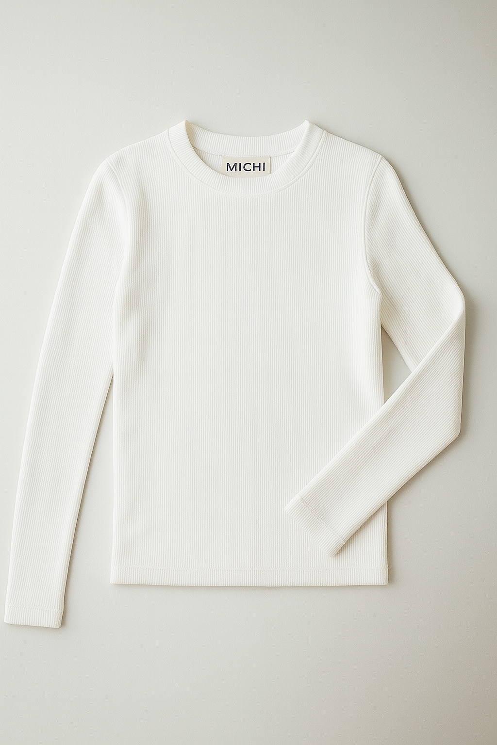 Longsleeve z dzianiny prążkowanej (ecru)