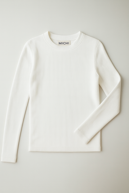 Longsleeve z dzianiny prążkowanej (ecru)