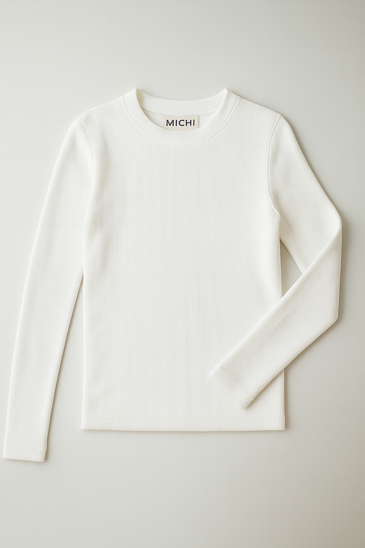 Longsleeve z dzianiny prążkowanej (ecru)