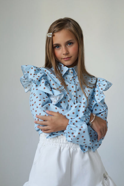 Szorty jeansowe BLUE CARAMEL z falbaną