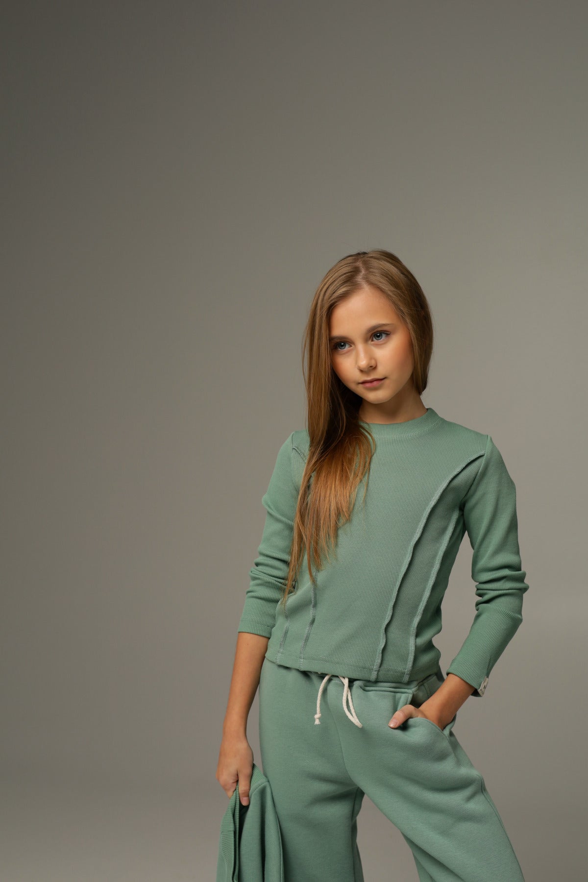 Longsleeve z dzianiny prążkowanej