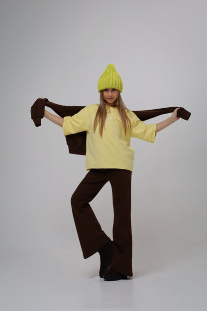 Rozszerzane spodnie MICHI (czekolada) miś od spodu