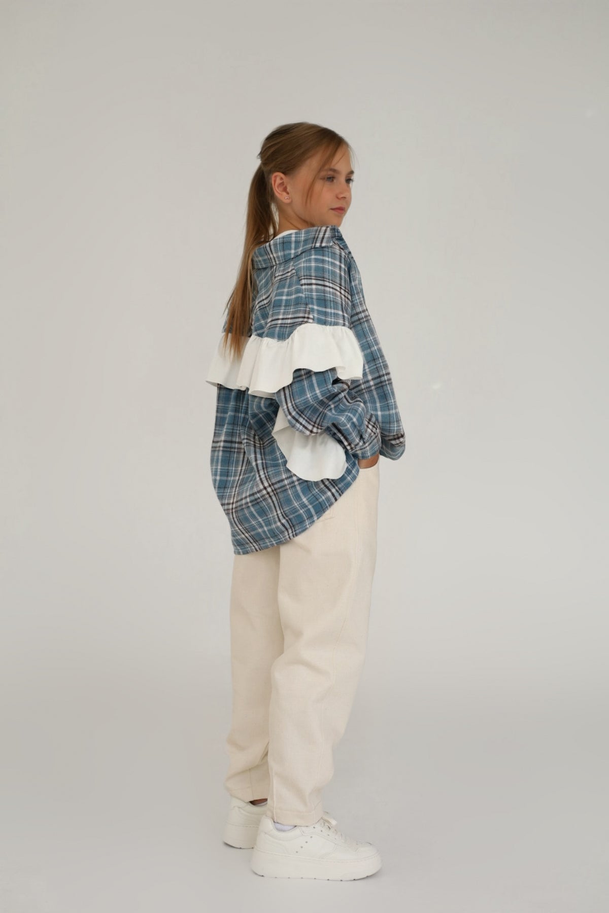 Koszula PLAID blue (z falbaną)