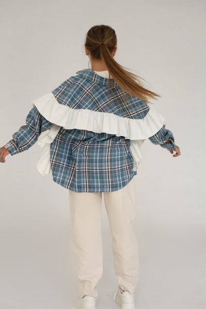 Koszula PLAID blue (z falbaną)