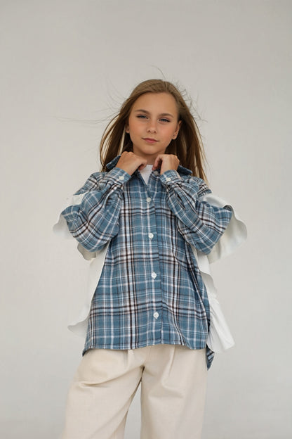 Koszula PLAID blue (z falbaną)
