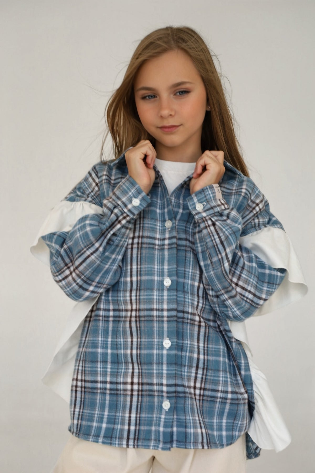 Koszula PLAID blue (z falbaną)