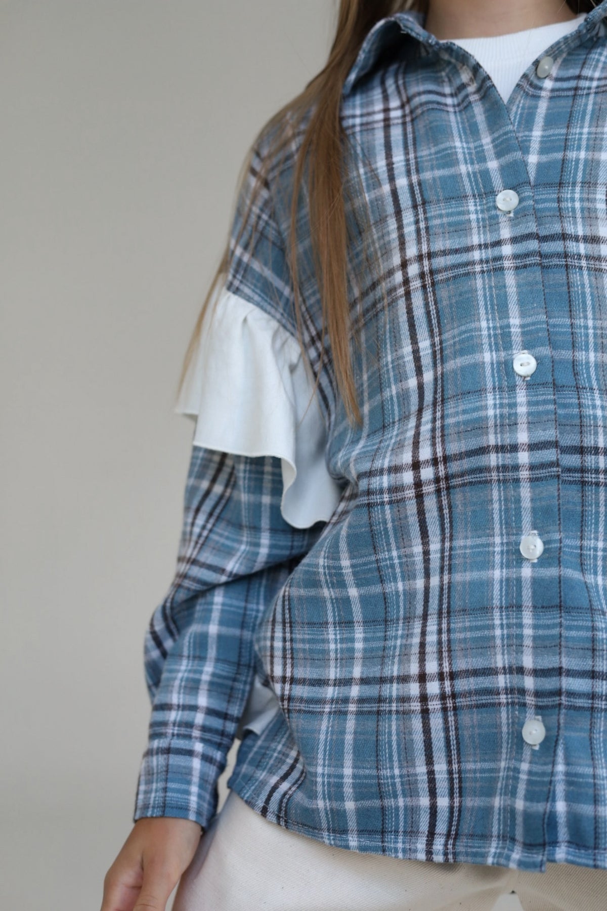 Koszula PLAID blue (z falbaną)