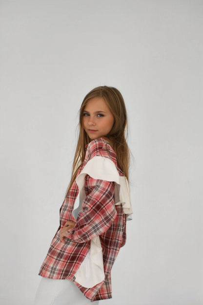 Koszula PLAID berry (z falbaną)