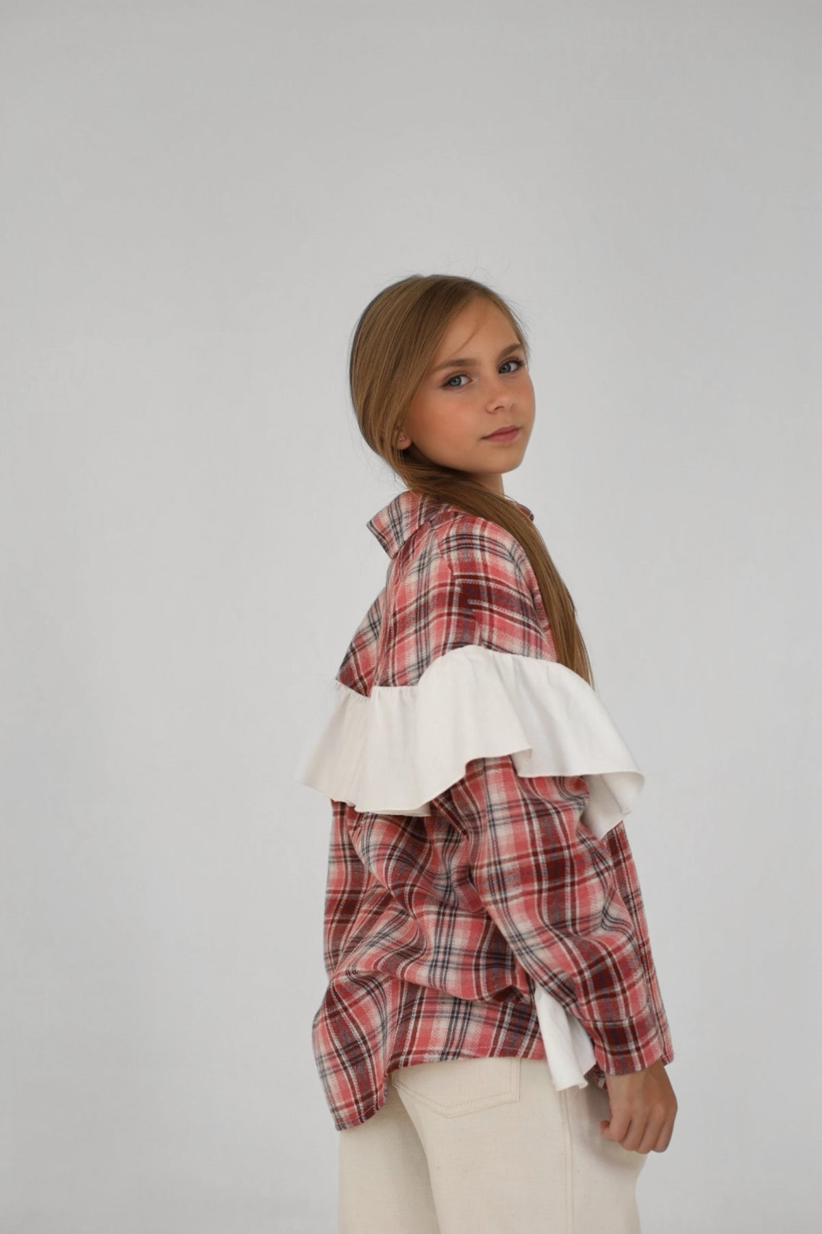 Koszula PLAID berry (z falbaną)