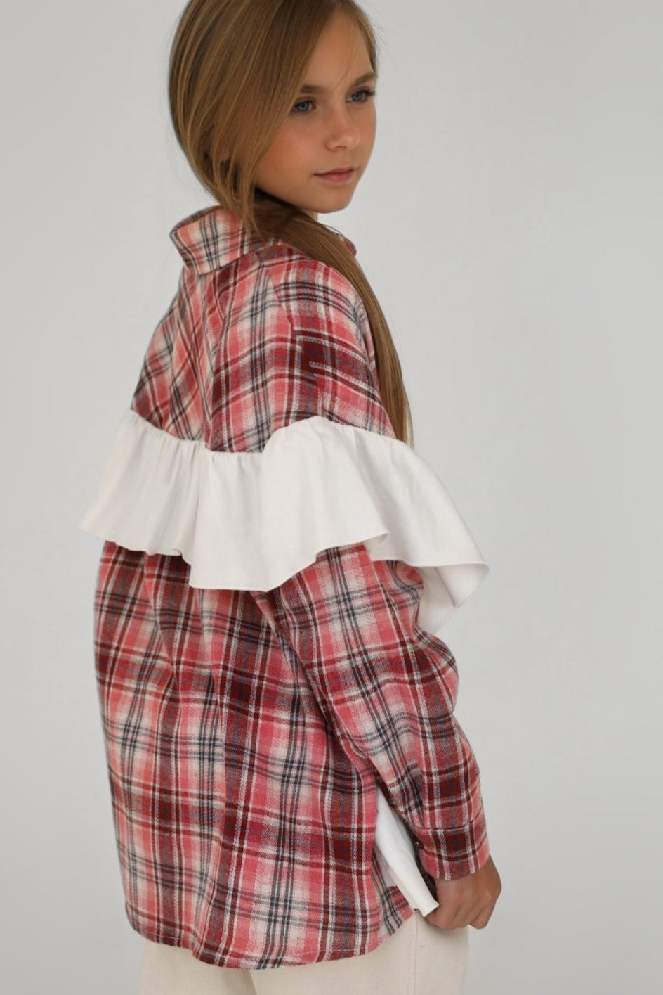 Koszula PLAID berry (z falbaną)
