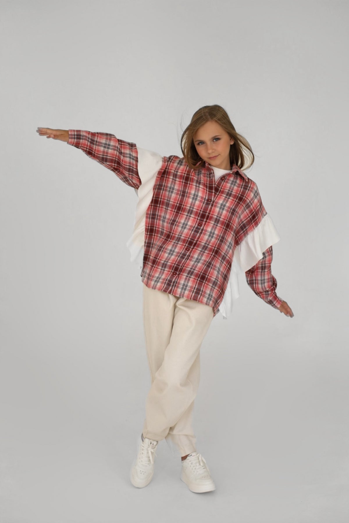 Koszula PLAID berry (z falbaną)