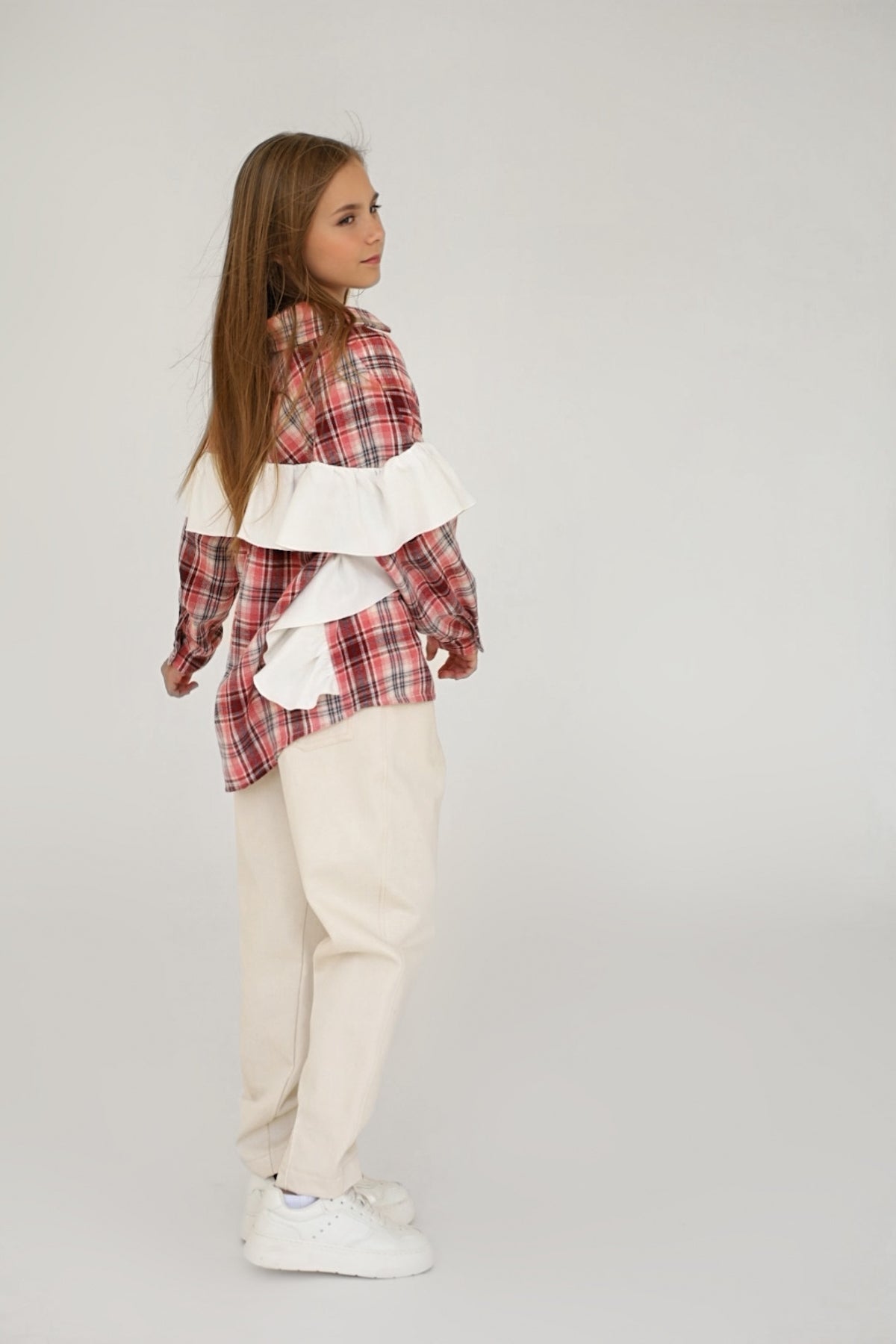Koszula PLAID berry (z falbaną)