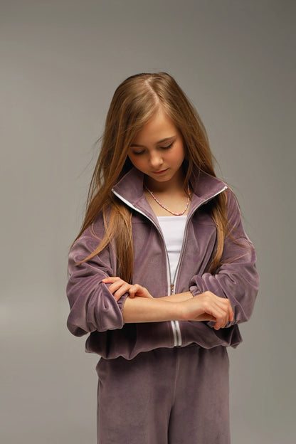 Bluza ZIP Soft Velour Liliowy