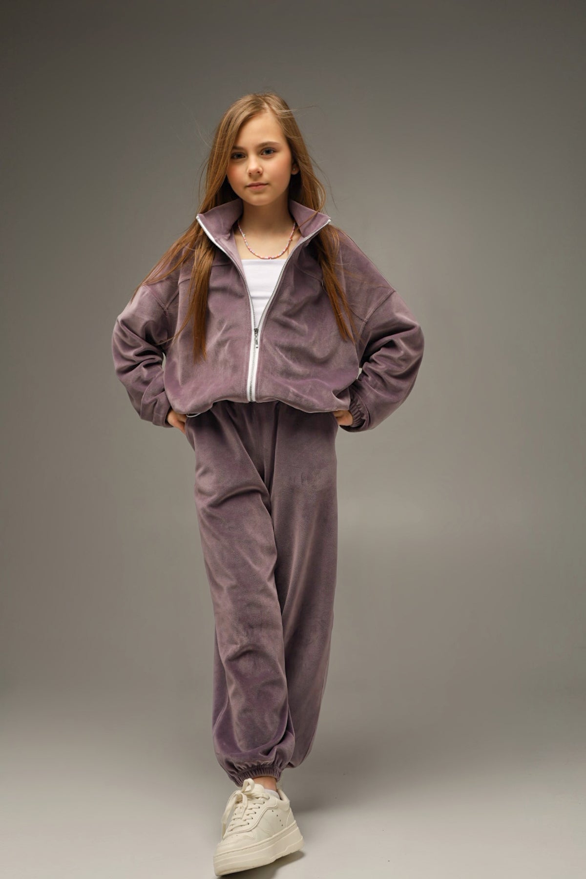 Bluza ZIP Soft Velour Liliowy