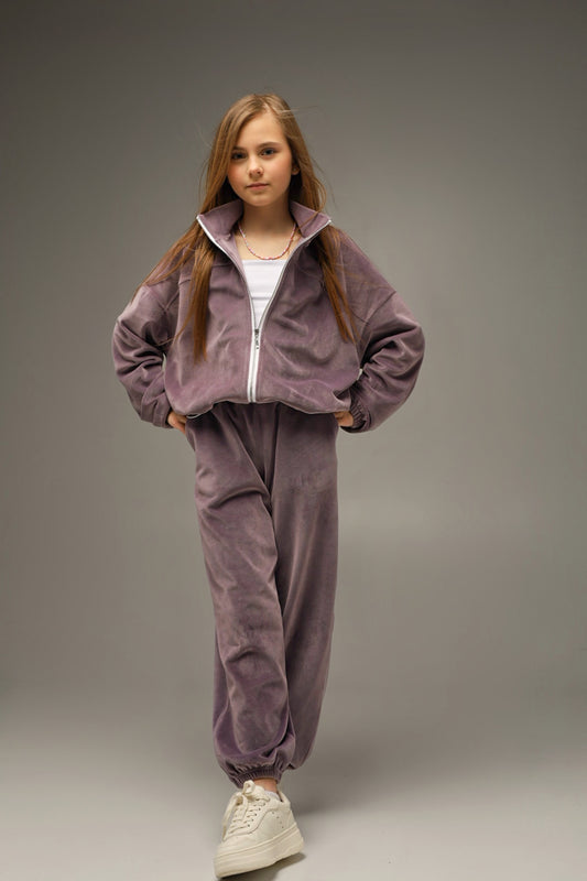 Joggery Soft Velour Liliowy