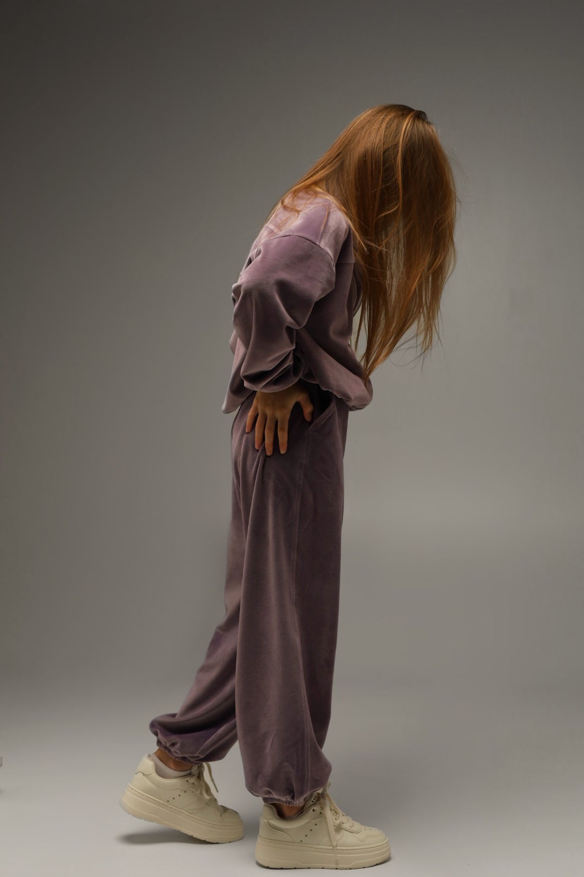 Joggery Soft Velour Liliowy