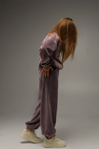 Joggery Soft Velour Liliowy