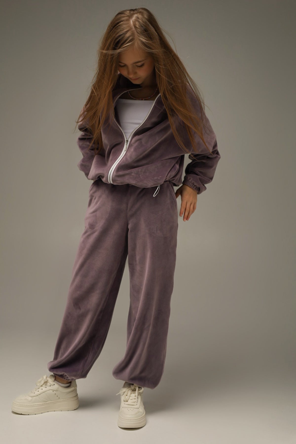 Joggery Soft Velour Liliowy