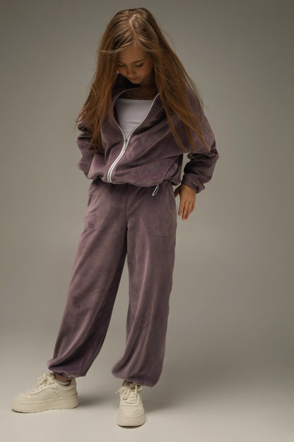 Joggery Soft Velour Liliowy