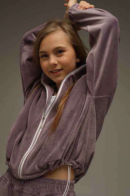 Bluza ZIP Soft Velour Liliowy