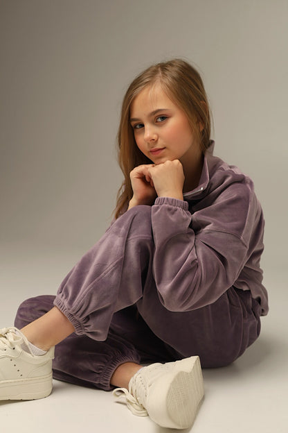 Bluza ZIP Soft Velour Liliowy