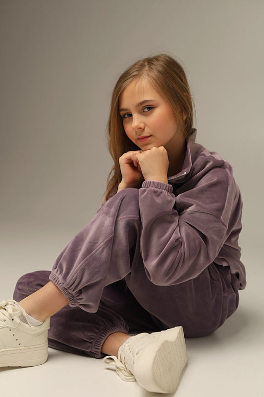 Bluza ZIP Soft Velour Liliowy