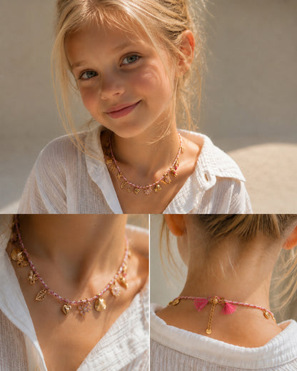 Naszyjnik choker z zawieszkami — różowe lato
