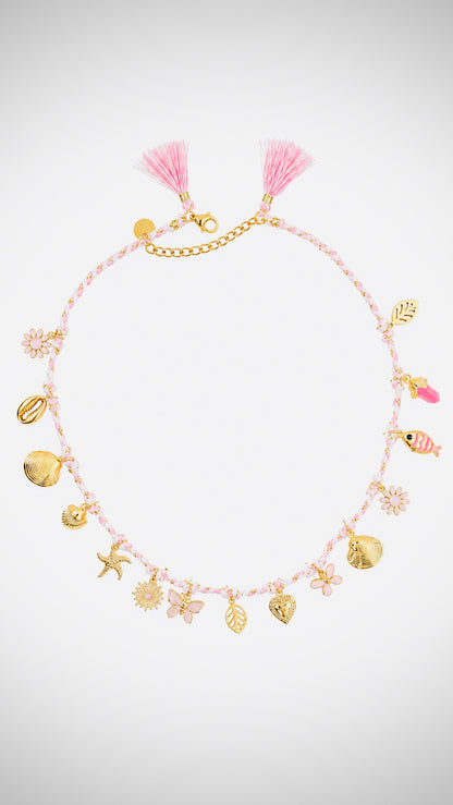 Naszyjnik choker z zawieszkami — różowe lato