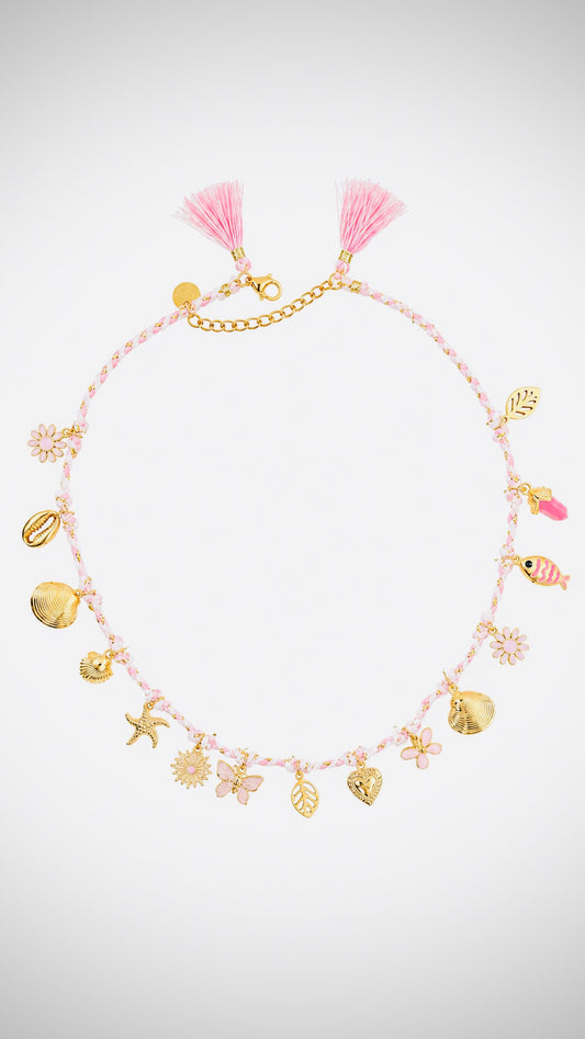 Naszyjnik choker z zawieszkami — różowe lato